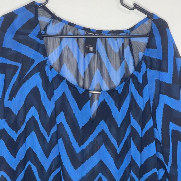 New Directions 2x bright blue and black blouse semi sheer plus size - Picture 2 of 13